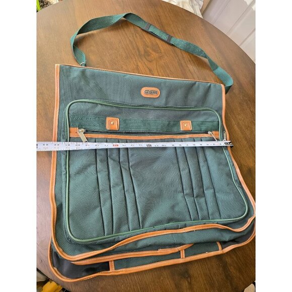 La Valege Garment Bag Luggage Leather Trimmed 22 x 22 Green - Picture 3 of 16